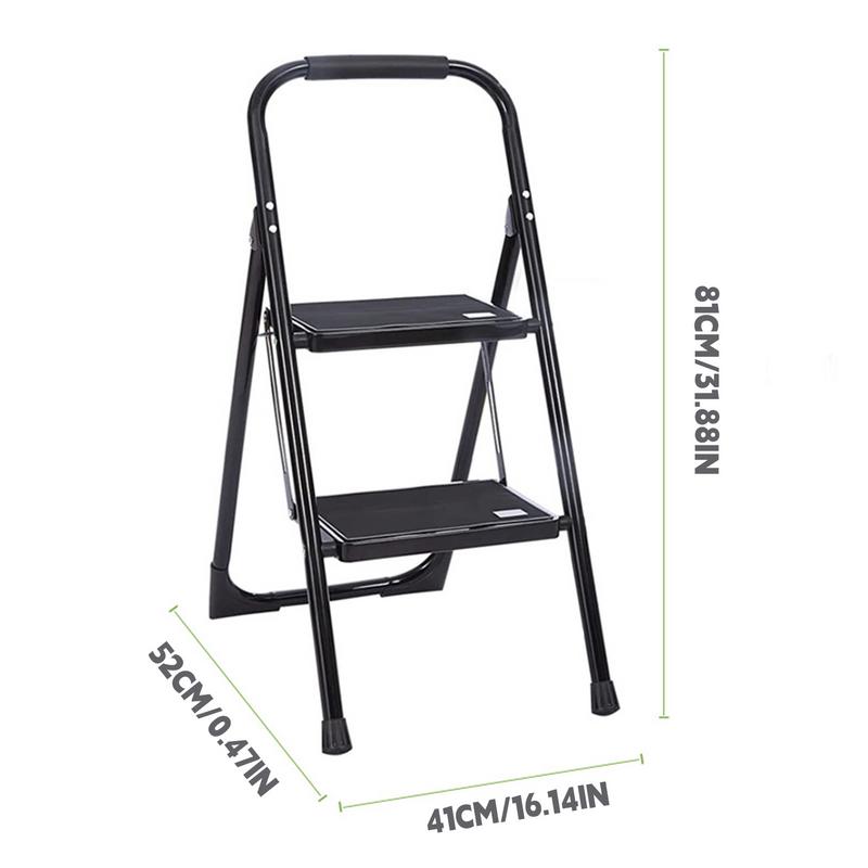 Step Stool Ladder 2-Steps Ladder Stool with Handrails Automatic Locking Step Ladder Noise-Free for Living Room Restrooms Sheds