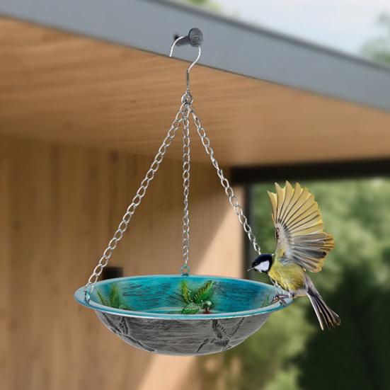 Hanging Metal Bird Feeder Weather-proof Outdoor Garden Patio Yard Hanging Bird Bath Watering Bowl Feeding Device with Detachable Chain