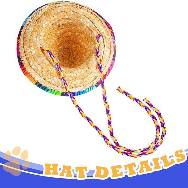 Mexican Dog Hat & Striped Scarf Set - Straw Hat & Bandana Combo