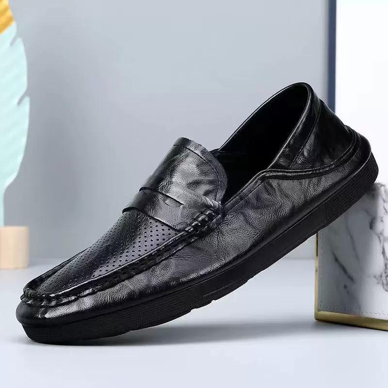

Genuine Leather Men s Slip-On Driving Shoes Breathable Loafers Men s Casual Hollow Shoes Round Toe Sole Comfortable Loafers Men 38