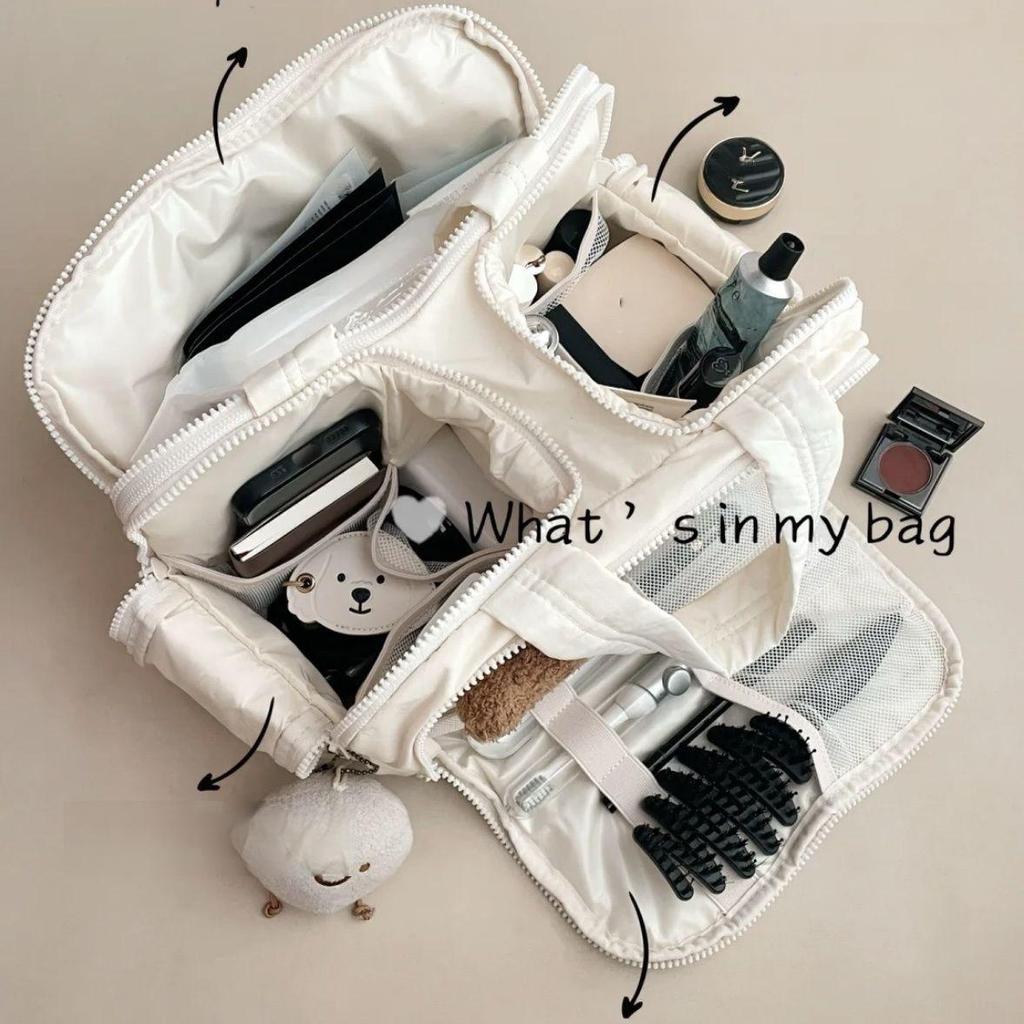 Large Double-Wide Fluffy Makeup & Toiletries Travel Bag for Women