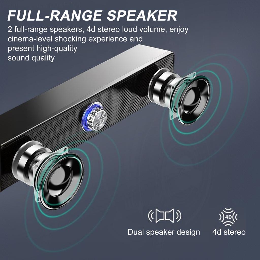 Wired Stereo Desktop Speakers 4D Surround Mini Stereo Sound Bar Home Soundbar System for TV PC Laptop Gaming Home Theater 3