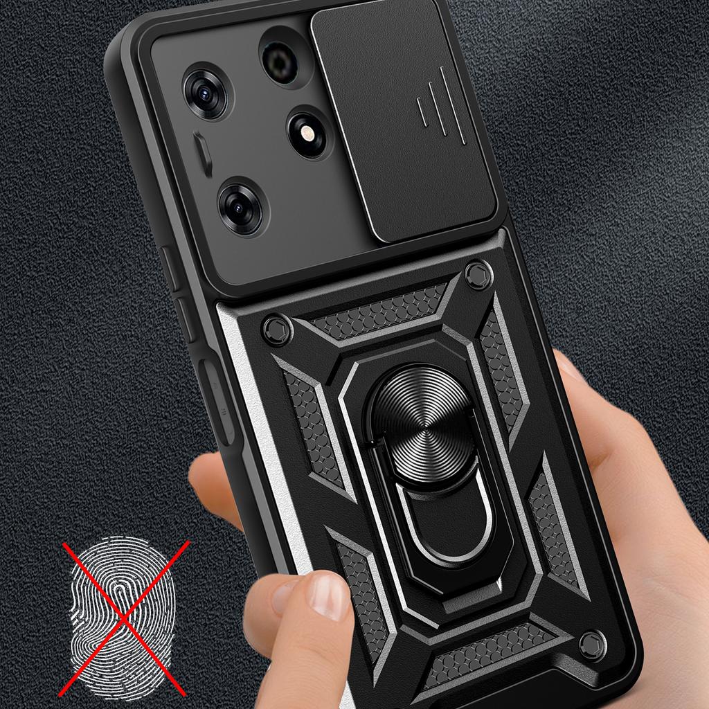 For TECNO Spark 10 Pro PC+TPU Anti-Scratch Phone Case Slide Lens Protection Kickstand Cover