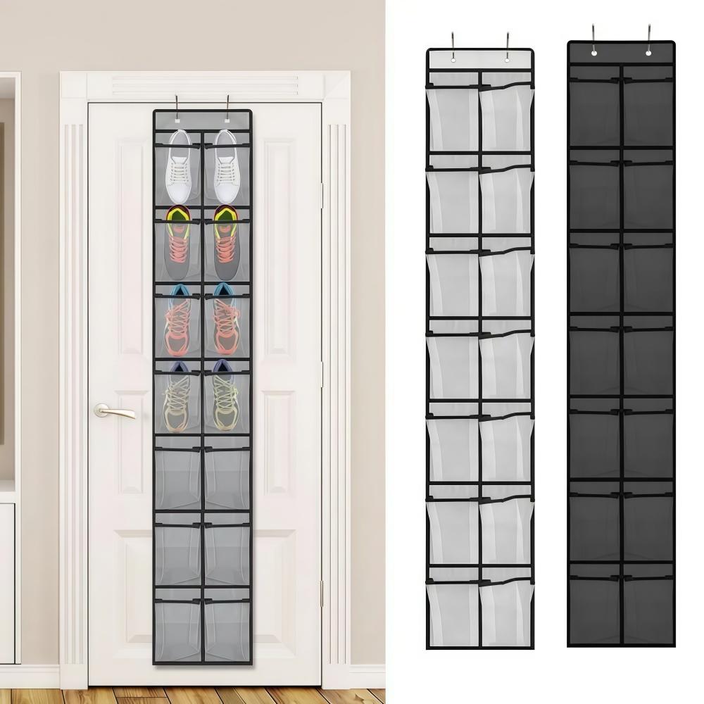 14Pockets Over the Door Shoe Organizer Large Mesh Pockets With 2 Hooks Transparent Fabric Shoe Rack Storage Bag For Bedroom