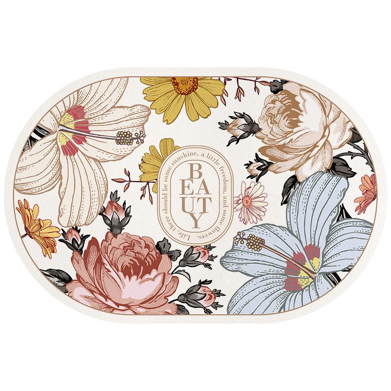 Fresh Floral Diatomaceous Earth Mat - Easy Clean Bathroom & Washbasin Floor Pad