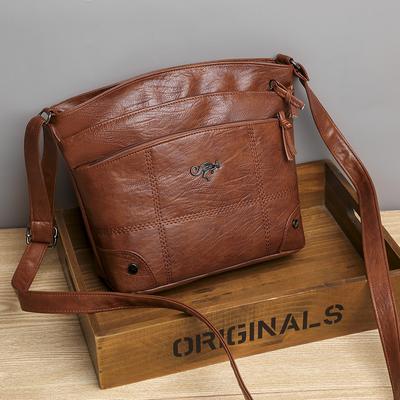 Soft Leather Bag Female Crossbody Fashion Shoulder Bag Simple Retro Multi-pocket Large Capacity