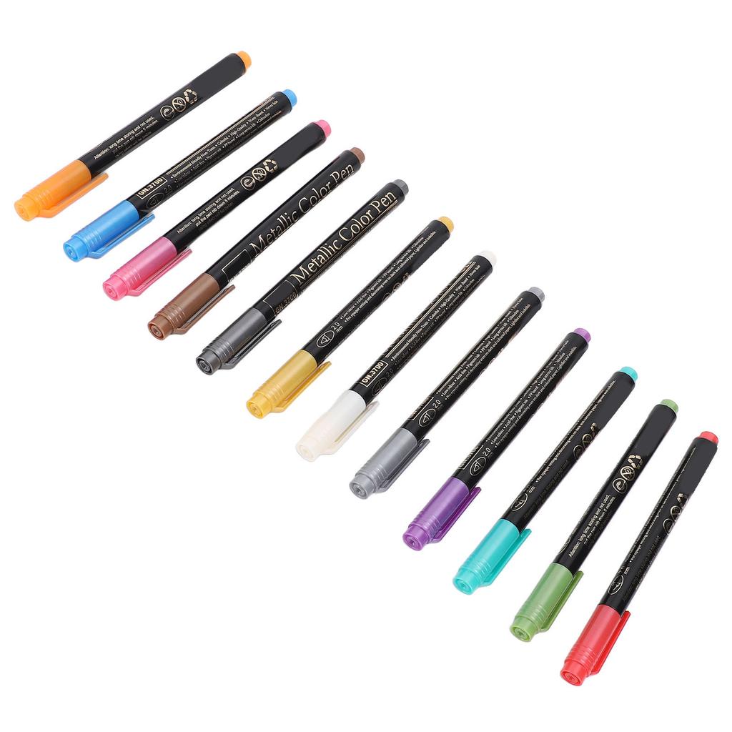 12 Color Drawing Pen Set Hard Tips Colorful Metallic Markers for Art Painting Greeting Card Craft Ma