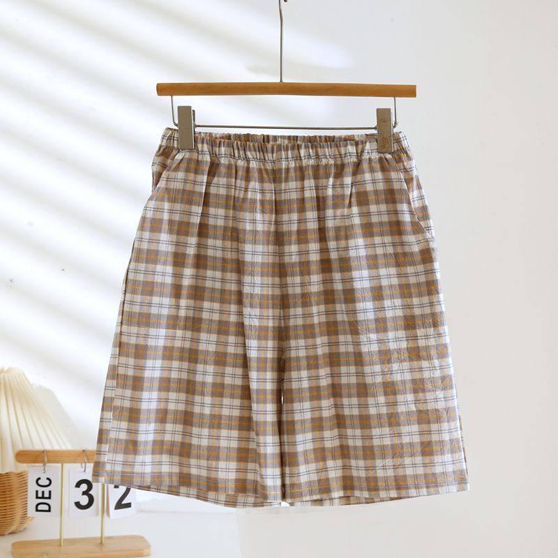 Men's Spring & Summer Cotton Plaid Pajama Shorts - Lightweight, Versatile for Home or Beach Wear.