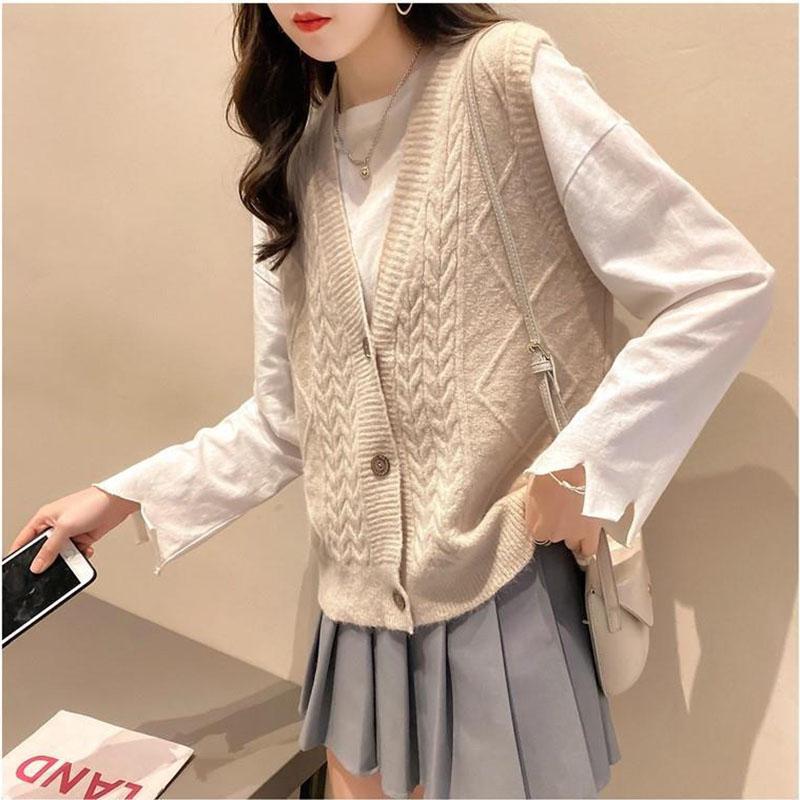 Vestă de primăvară și toamnă Vestă cu decolteu în V Vestă tricotată Pulover lejer fără mâneci