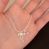 Women's Silver French Ribbon Cubic Heart Chain Necklace