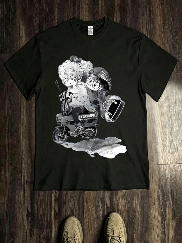 Unisex T-shirt Men's New Style T-Shirt - Anime Girl Riding a Mini Motorcycle Print T-Shirt, Breathable Tee, Comfort