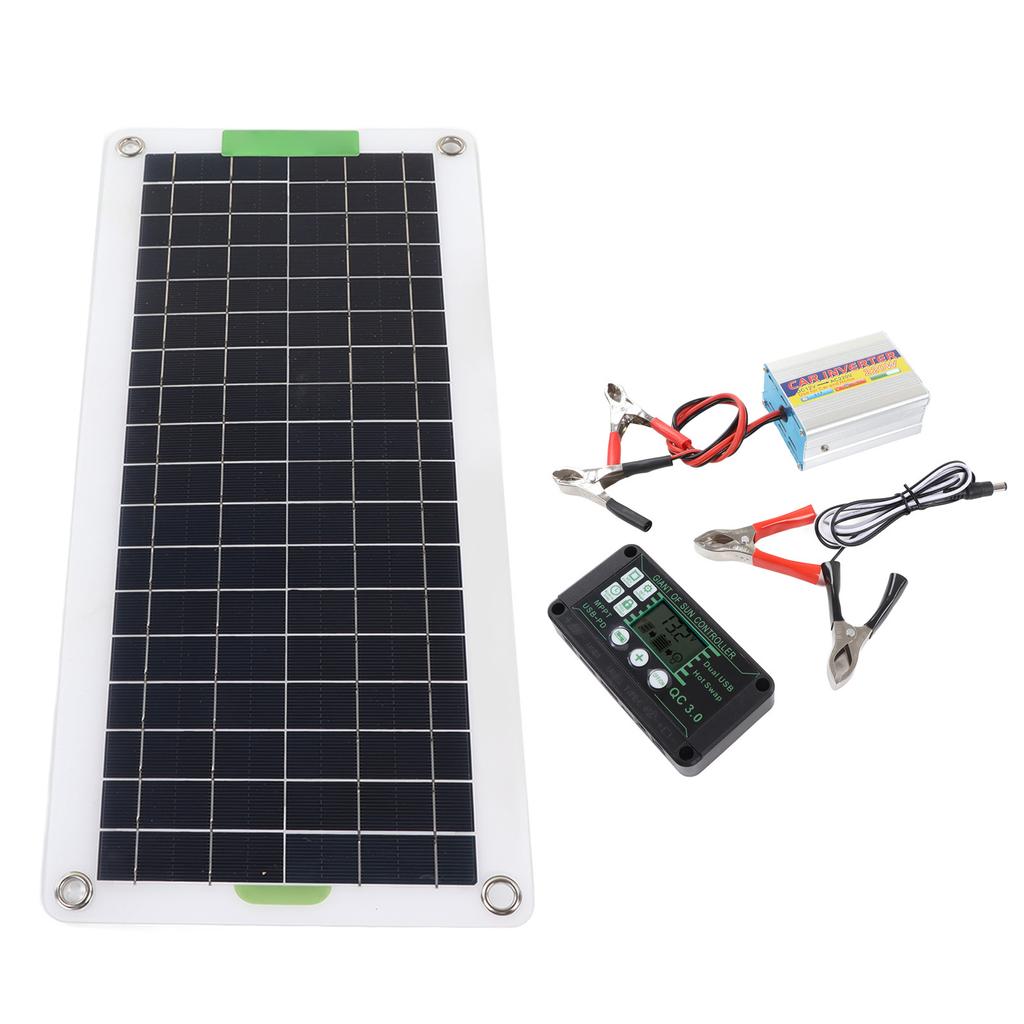 Solar Inverter Kit 220W Monocrystal Silicon High Output Portable Solar Panel Kit for Hiking Camping DC12V to AC220V