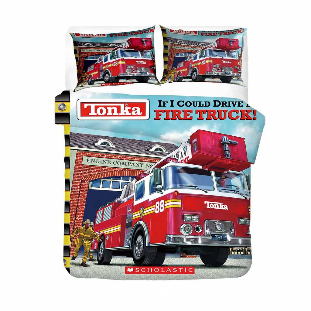 Classic Durable King Queen Firefighter Truck Size Red Firemen Car For Kids Boys Girls Fire Engine Polyester Quilt