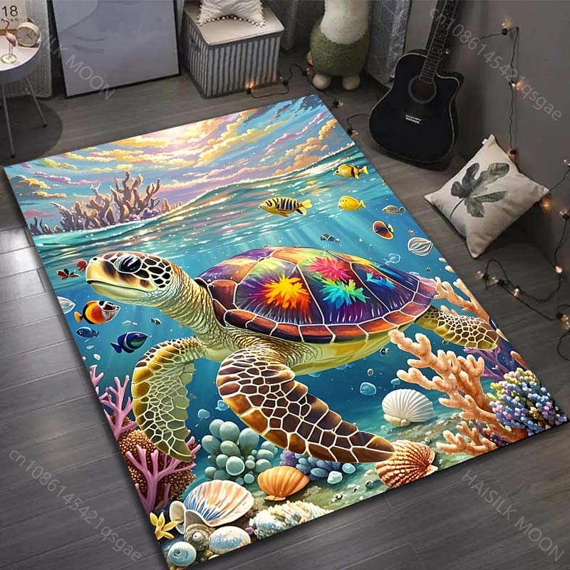 

Colorful turtle swimming in ocean Pattern Rug Carpets for Bedroom Living Room Sofa Mat Creative Door Mat Cloakroom Home Decor 40x60cm