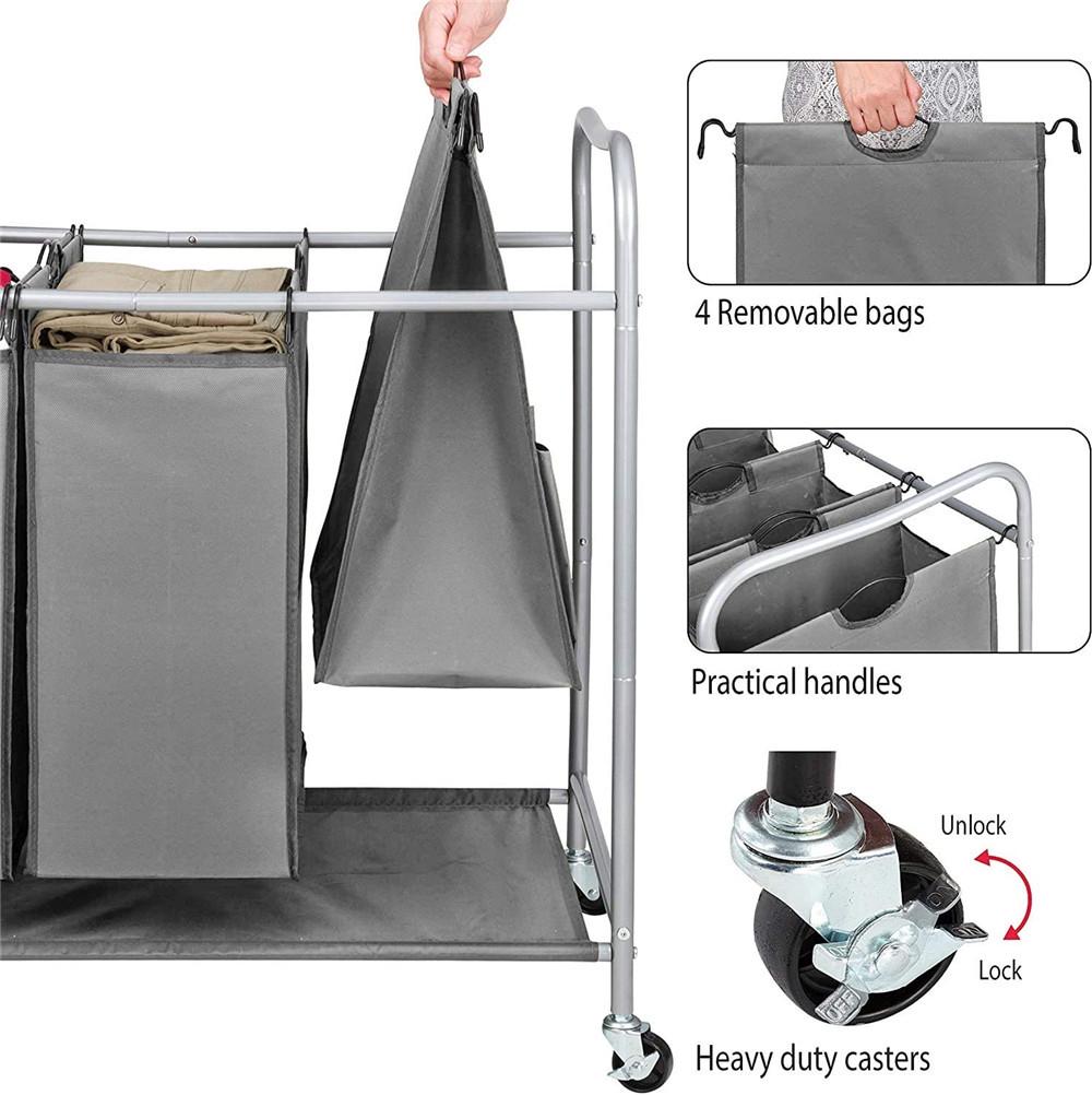 Large Oxford Cloth Laundry Basket with Three Compartments and Wheels for Easy Sorting and Mobility