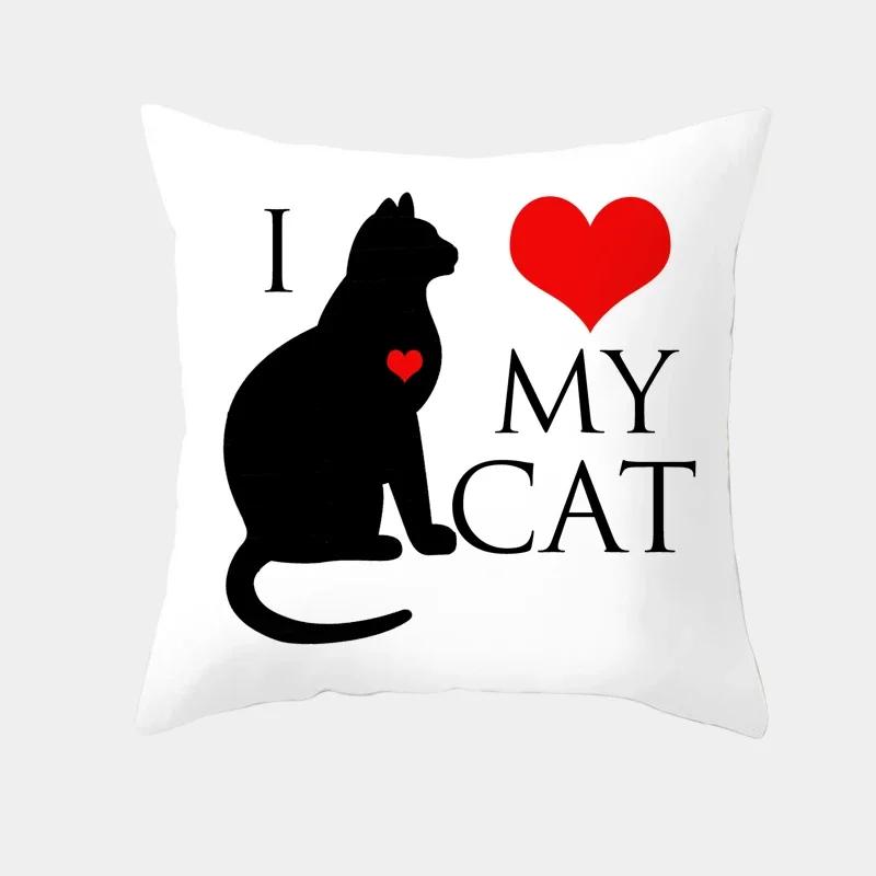 Cute Cartoon Cat Cushion Cover Creative Black White Naughty Cat Pillow Case Home Textiles Decorative Pillow Cover For Sofa