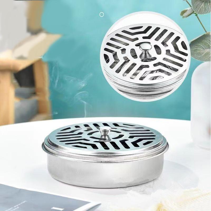 Mosquito Coils Holder Stainless Steel Mosquito Coil Box with Cover Round Mosquito Coil Tray Easy To Clean Anti-Mosquito Supplies