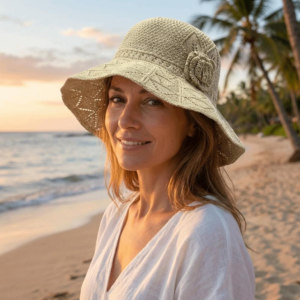 Big Brim Straw Sun Hat French Style Sun Protection Cap Sunscreen Knitted Bucket Hat  Girls