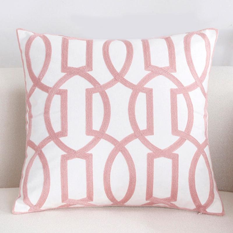 Pink Embroidery Throw Pillow Cover for Sofa Decoration