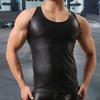 Men Club Vest Solid Color Smooth Surface Slim Fit Sleeveless Round Neck Cooling Breathable Faux Leather Plus Size Club Tank Top Men Clothes