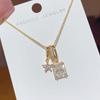Crystal Vintage Square Necklace Charm Zircon Collarbone Chain Star Pendant Necklace  Gift