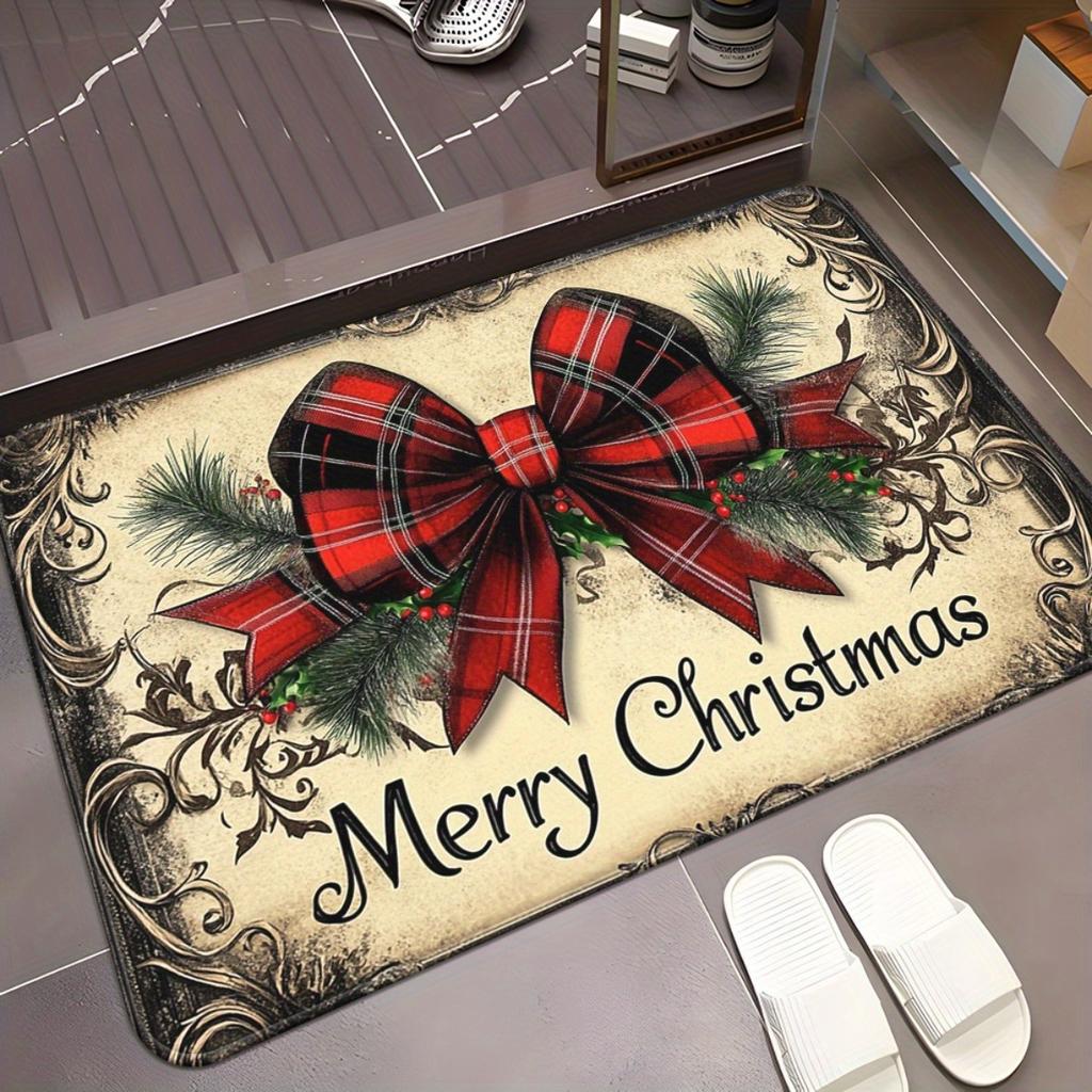 1pc Christmas Holiday Print Welcome Doormat, Washable Indoor Floor Mat for Entryway, Bathroom, Bedroom, Living Room, Home Decor