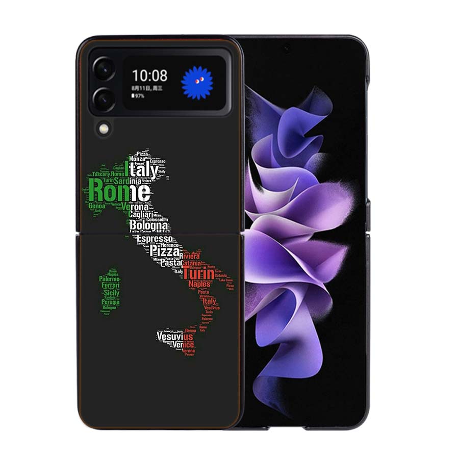 Italy Flag Coque Case For Samsung Galaxy Z Flip 7 6 Flip4 Flip5 Zflip3 Black Hard PC Phone Shell Protective Cover