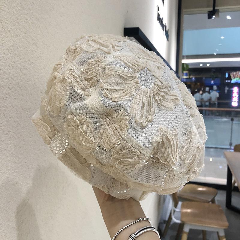 

1PC summer sequined lace black beret children s summer trendy thin fashion British painter hat adjustable (56-58cm)