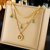 Fashion Layered Choker Necklace With Tree of Life Turquoise Pendant Titanium Steel