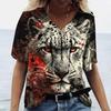 Summer V-neck 3D Animal Pattern Printed Top Fashionable Casual Short Sleeved Women's T-shirts