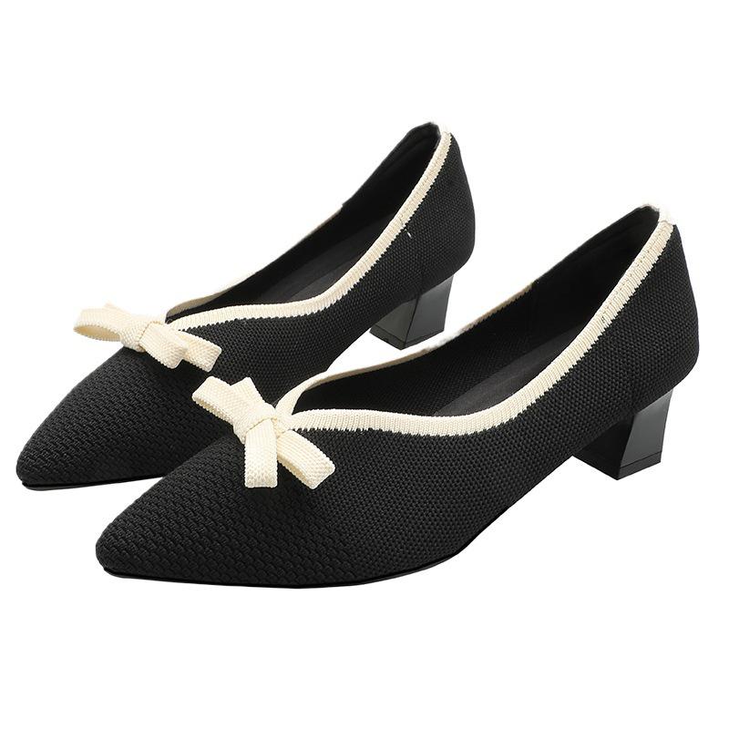 Fairy 2024 Koreanischer Stil Strick High Heels - Vielseitige Schuhe mit dickem Absatz für Damen für Frühling & Herbst