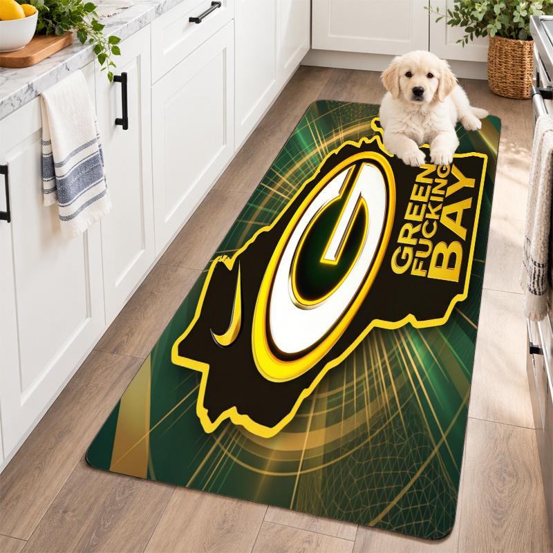 Flannel Kitchen Mat Green Bay Packers Soft Area Rug Non Slip Floor Carpet Home Decoration