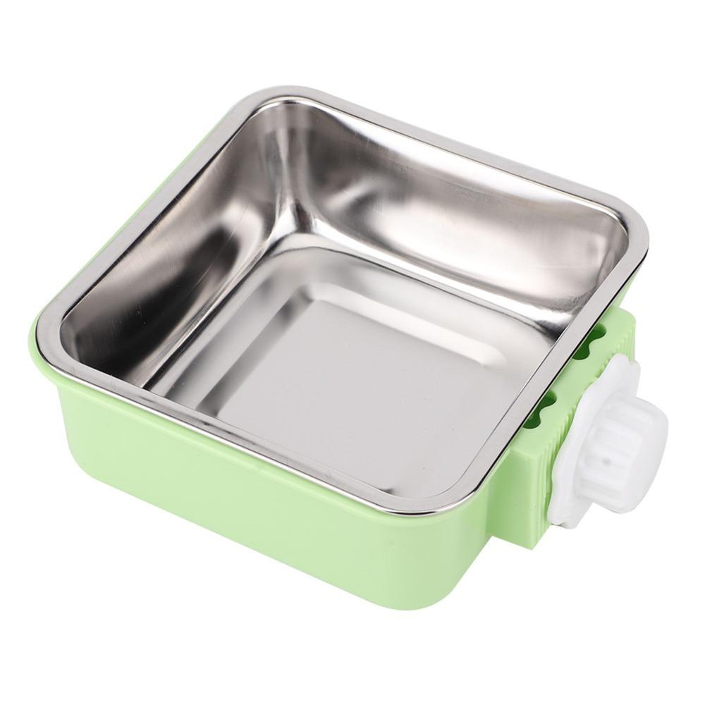 Metal Hanging Pet Bowl Square Shape Adjustable Mount Metal Dog Bowl Food Grade Detachable Inner Bowl Crate Mount Pet Bowl