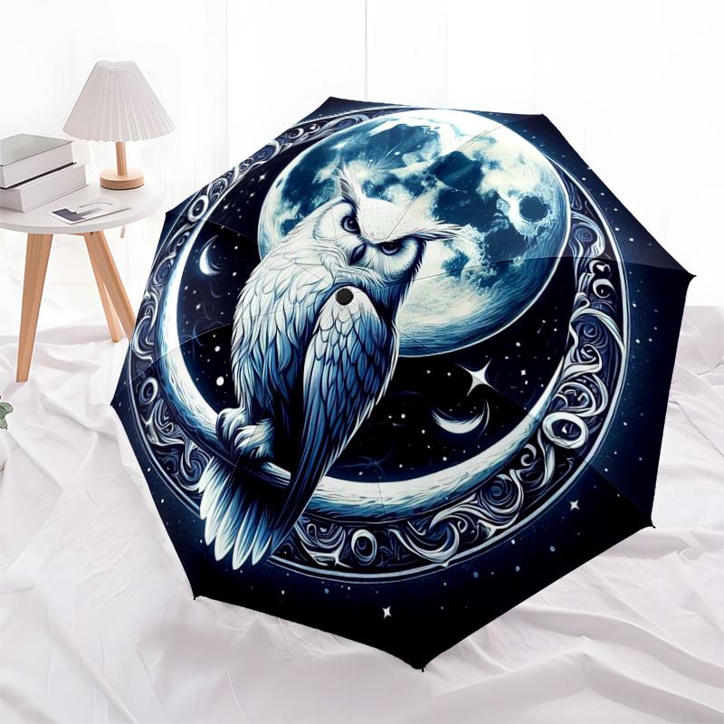 1pc Moonlit Owl Night Artwork Umbrella with Plastic Handle,Suitable for All Seasons Home Travel Outdoor UmbrellaDD646