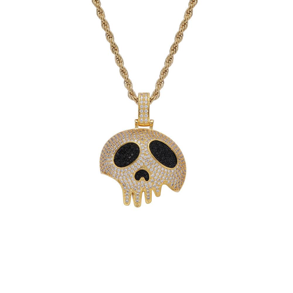 European and American Copper Skull-shaped Pendant Halloween Funny Pendant Couple Copper Inlaid Zircon Necklace