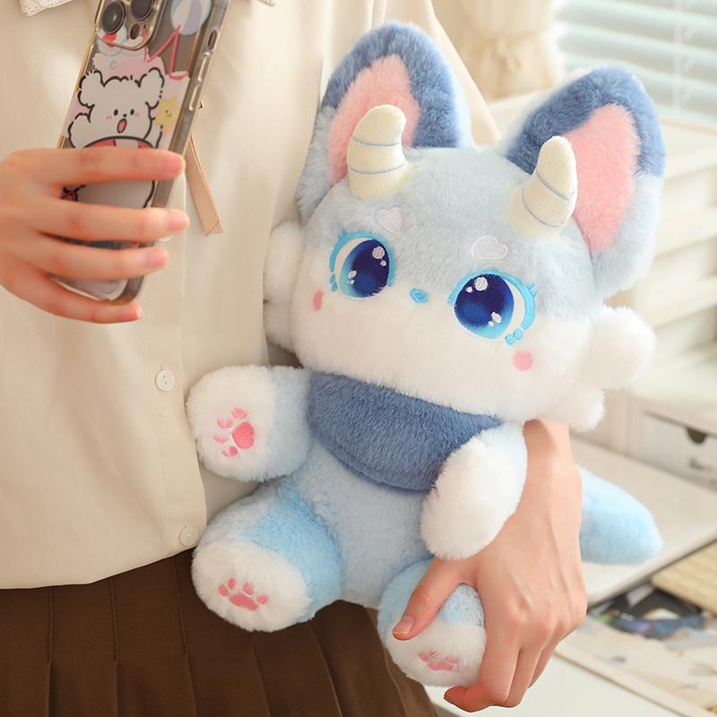 Myth Fairy Fox Plush Toy Stuffed Dragon Horn Pink Foxes Plushie for Kids Birthday Gift for Girl Hug Cushion Throw Pillow