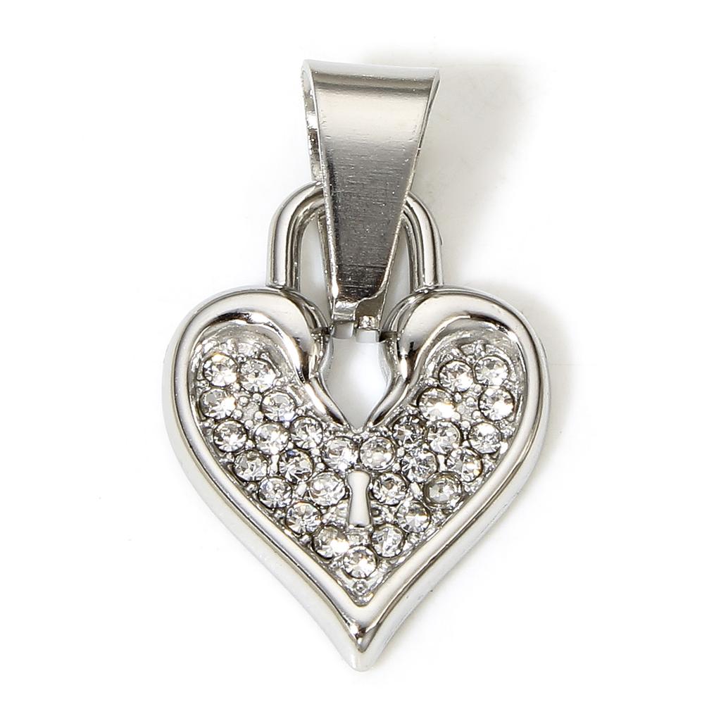 1Piece 304 Stainless Steel Heart Swan Charms Rhinestone Lock Key Pandants For Jewlery Making Diy Necklace Bracelet Supplies
