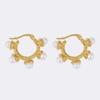 304 Stainless Steel Textured Round Ring Faux Pearl Retro Earring Backs for Women