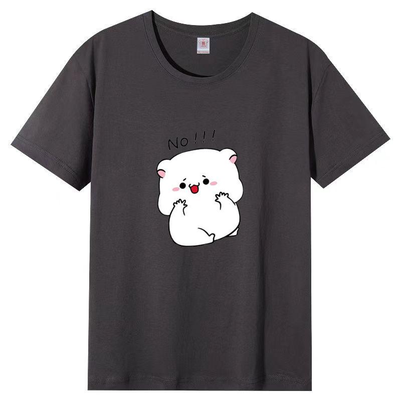Women's Summer New Cotton Round Neck Cartoon Printing Short-sleeved Loose White T-shirt