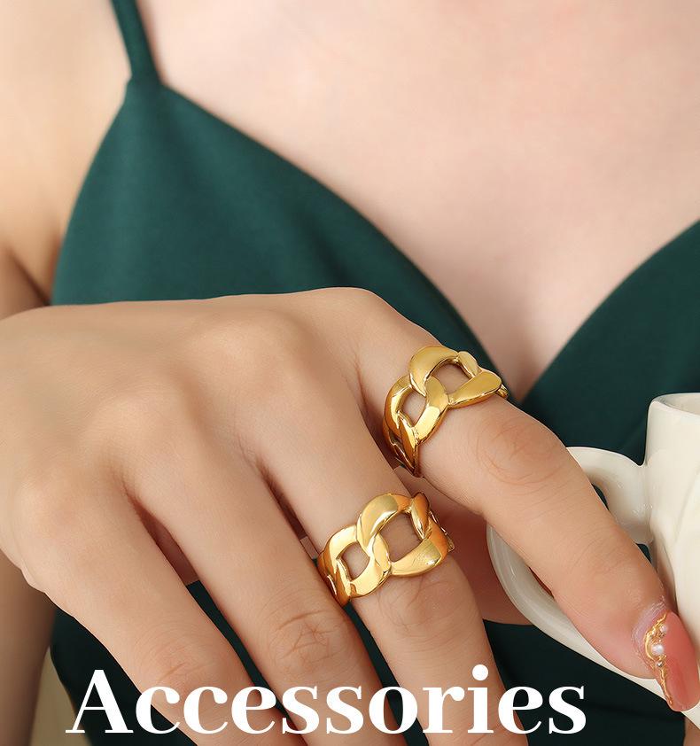 European Hip Hop Thick Chain Patchwork Minimalist Women's Ring - Trendy 18K Gold Plated Titanium Steel Jewelry A144