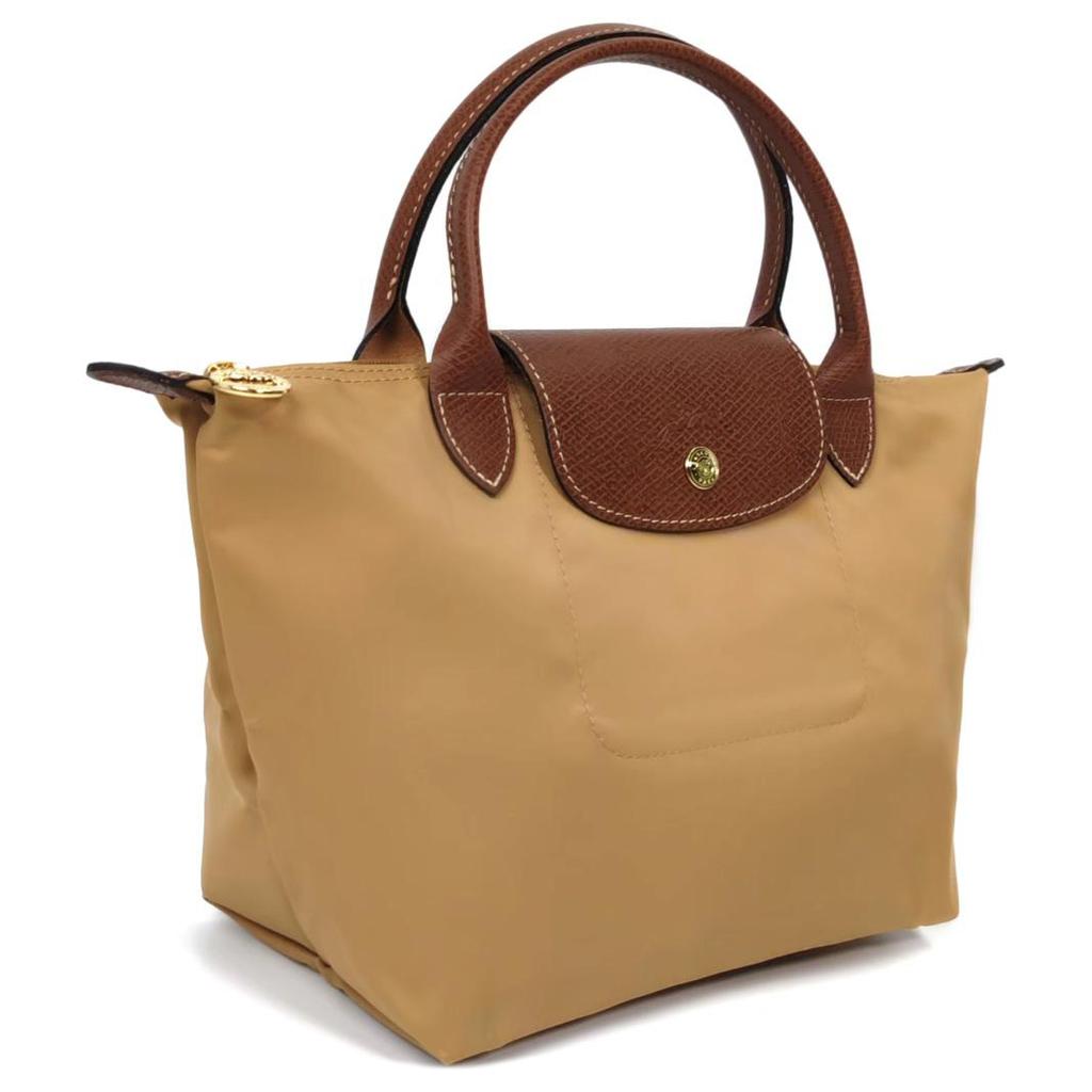 Longchamp Le Pliage Original Series Embossed Logo Nylon Canvas And Leather Dumpling Tote Bag Small Women Tote Bags Light-Brown 1621089P86