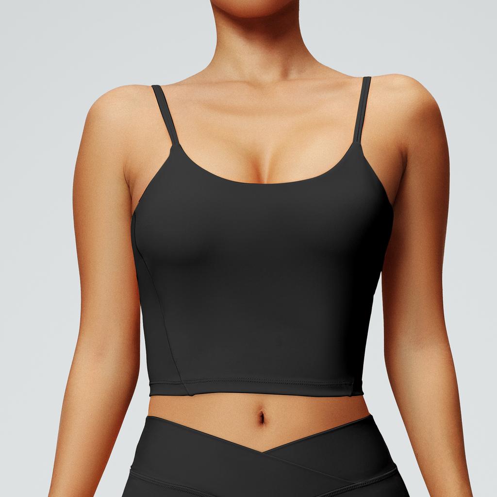 Strap Back Yoga Vest With Chest Cushion, Casual Tight Fit Fitness Vest For Women, Outdoor Running Sports Vest For Women