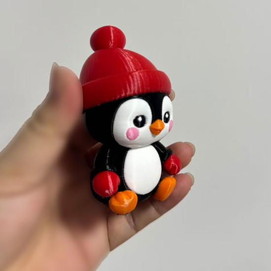 Small Penguin Figurine Cute with Knit Hat, 3D Printed Cartoon Holiday Gift for Friends Animal Statue Christmas Desktop Ornament, Car Dashboard