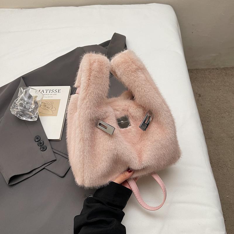 New fashionable plush women's bag cute casual solid color bag student small bag women's messenger daily bag