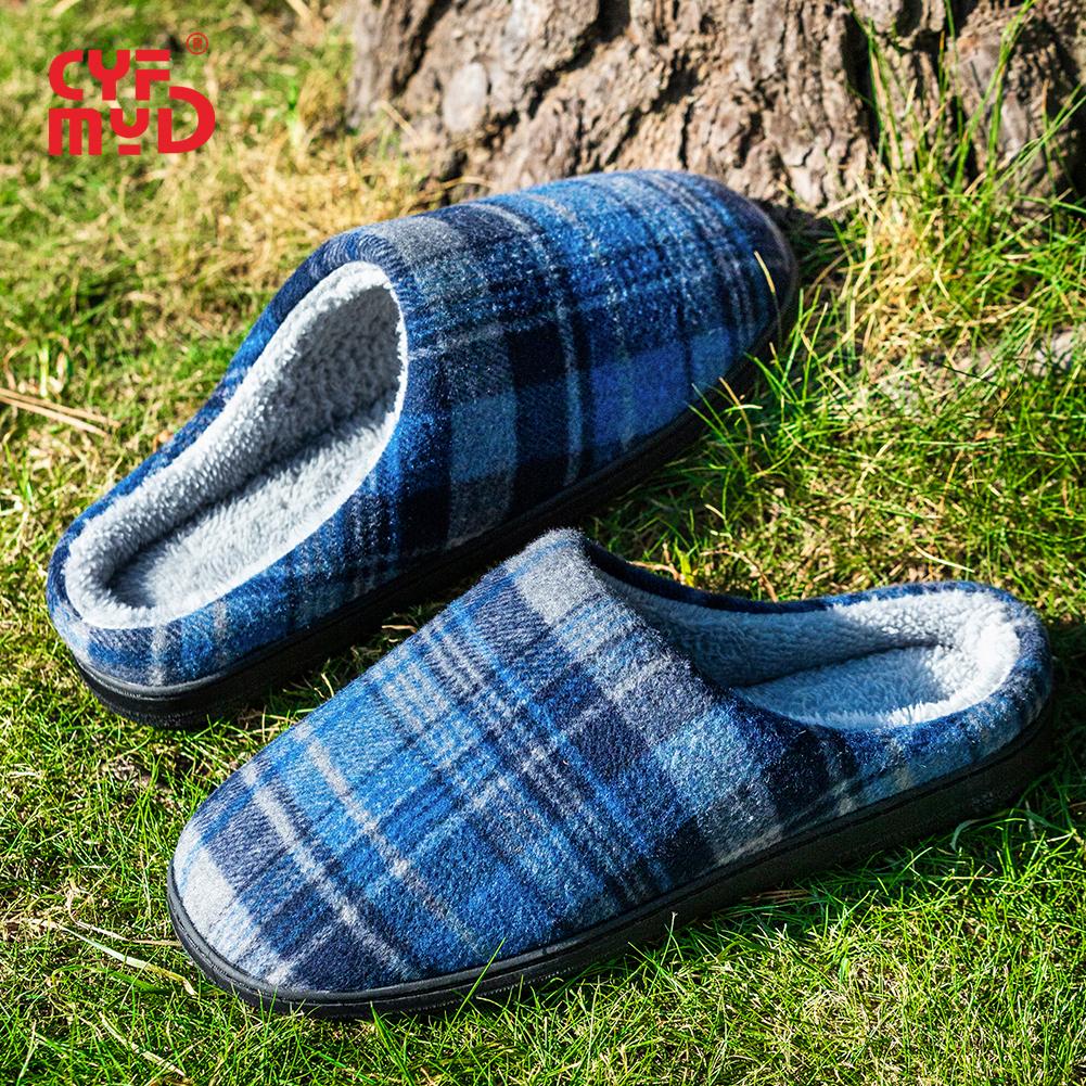 

Уличные клетчатые тапочки мужские плюшевые с эффектом памяти теплые мягкие подошва ЭВА нескользящие для дома и улицы комфортные высококачественные роскошные зимние домашние тапочки 44/45 синий