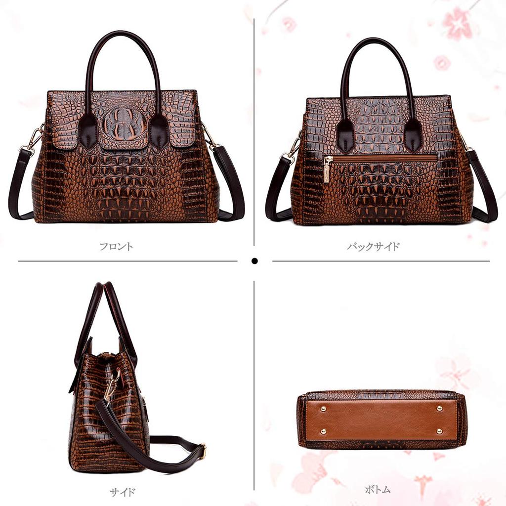 A4 large shoulder tote crossbody shoulder crocodile PU many for commuting [NICOLE & DORIS] Women's handbag, 2-way, size, capacity, waterproof, bag,