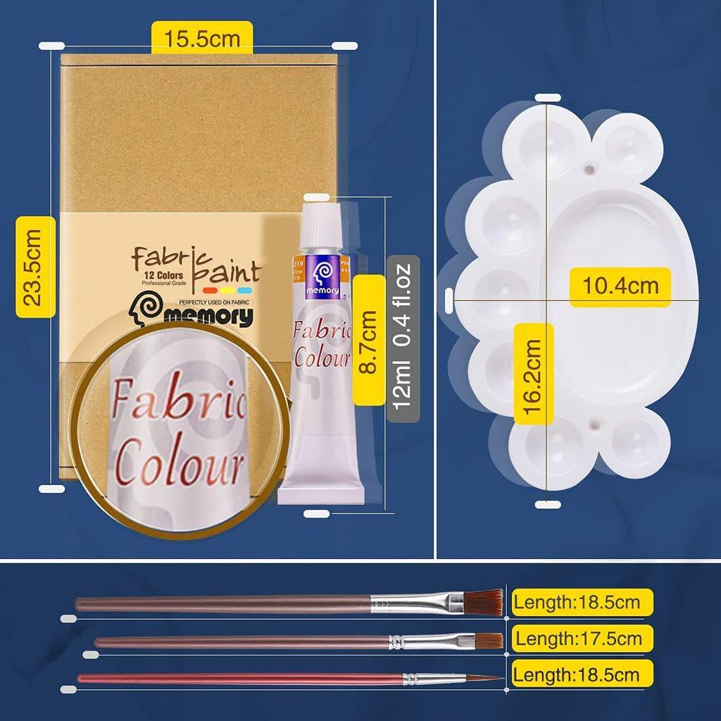 12-Color 12ml Textile Painting Pigment Set for DIY Hand-Painted Creations