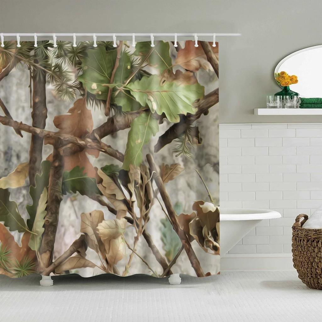 Tropical Green Plant Palm Leaves Bathroom Accessories Set Shower Curtain Bathroom Curtains Waterproof Polyester with Hooks