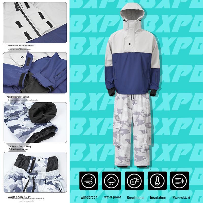 Ice Degree Unisex Color Block Wasserdichte Skijacke mit Kapuze und Plüschfutter für Outdoor Single/Double Boarding
