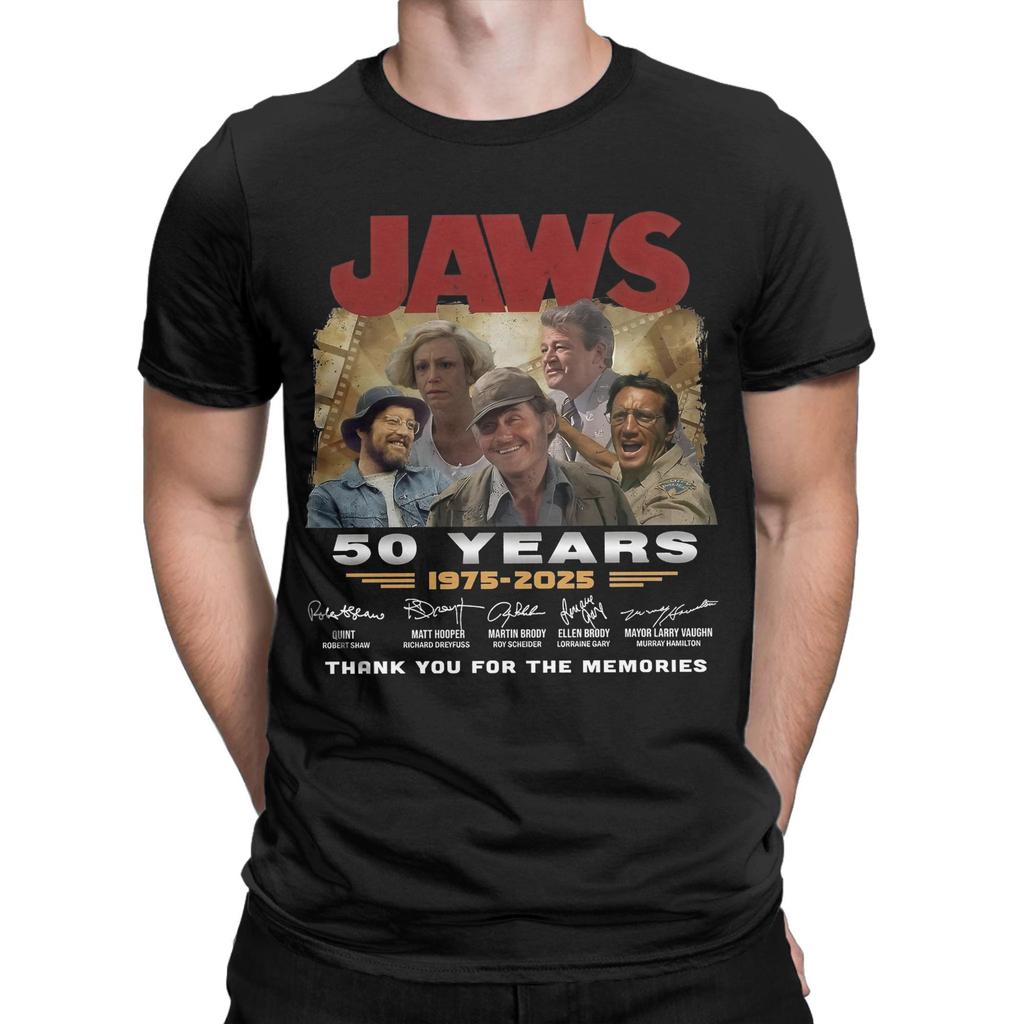 Men Women 50th Anniversary Jaws 1975 Retro Movie T Shirt 100% Cotton Printed T-Shirt  Top Clothing